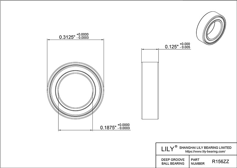 S304-R156zz AISI304 Stainless Steel Ball Bearings cad drawing