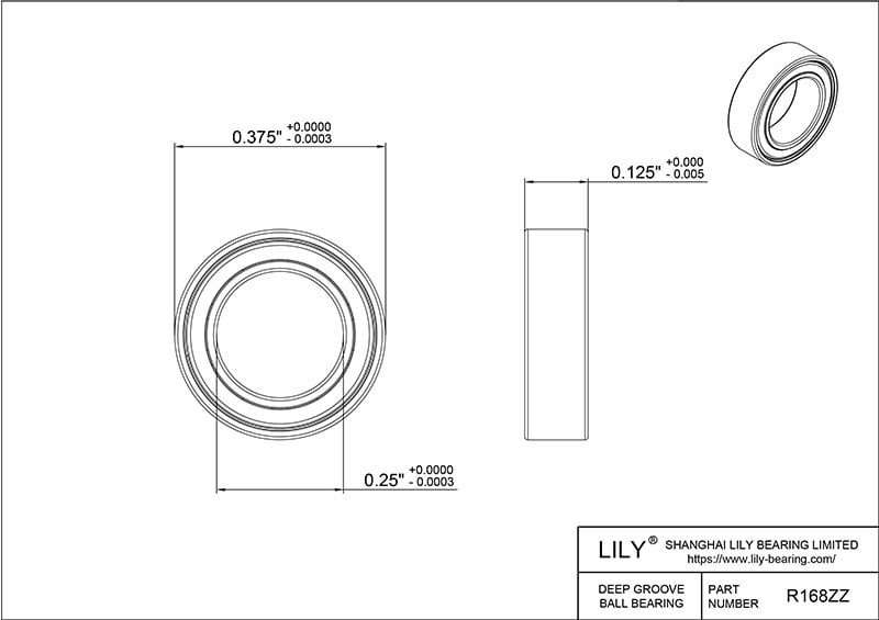 S304-R168zz AISI304 Stainless Steel Ball Bearings cad drawing