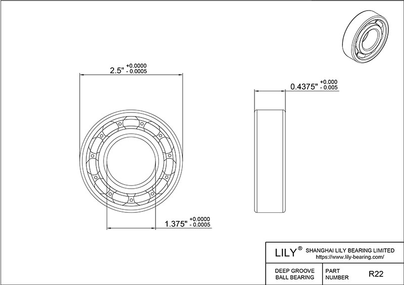 S304-R22 AISI304 Stainless Steel Ball Bearings cad drawing