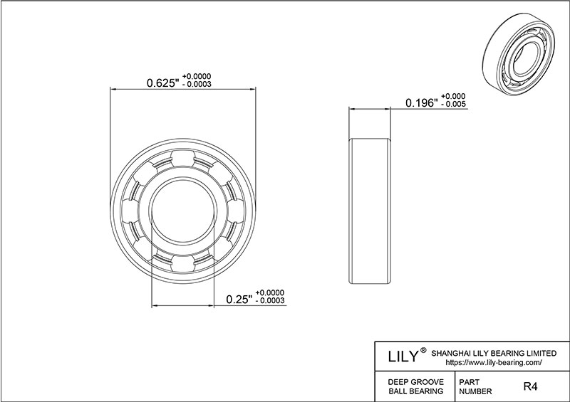 S304-R4 AISI304 Stainless Steel Ball Bearings cad drawing
