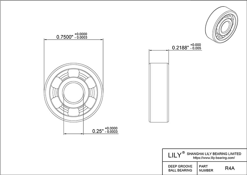 S304-R4A AISI304 Stainless Steel Ball Bearings cad drawing