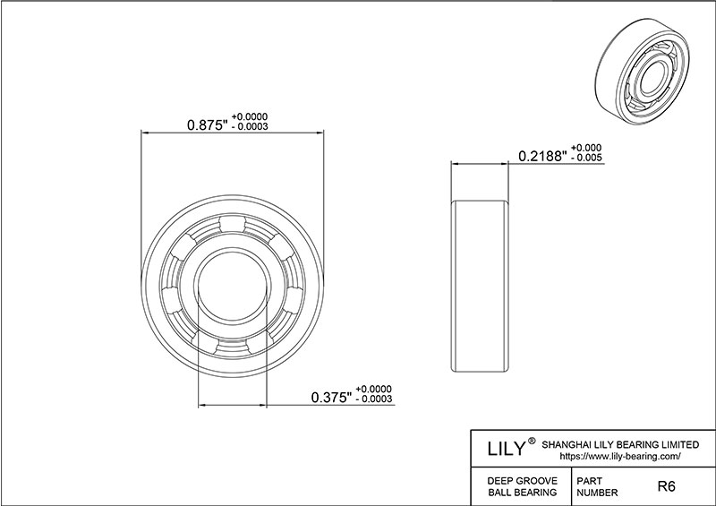 S304-R6 AISI304 Stainless Steel Ball Bearings cad drawing