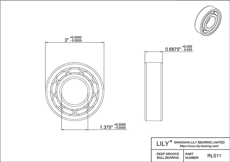 S304-RLS11 AISI304 Stainless Steel Ball Bearings cad drawing