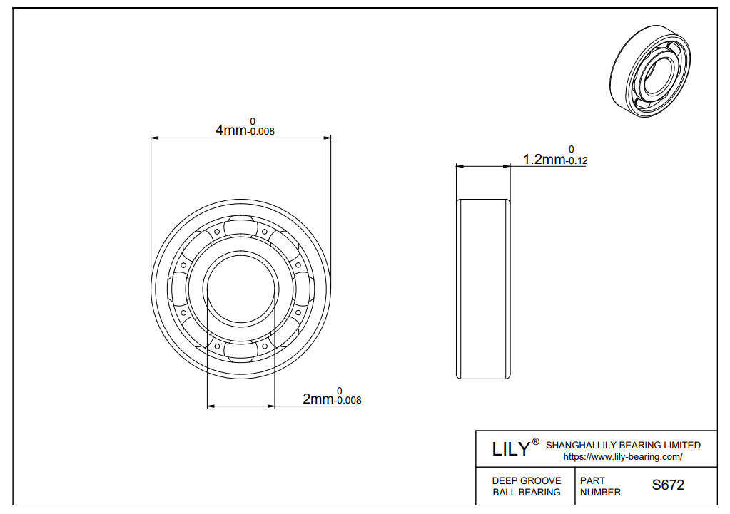 S316-672 AISI316L Stainless Steel Ball Bearings cad drawing