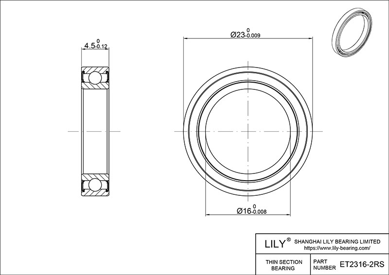 S316-ET2316 2RS AISI316L Stainless Steel Ball Bearings cad drawing