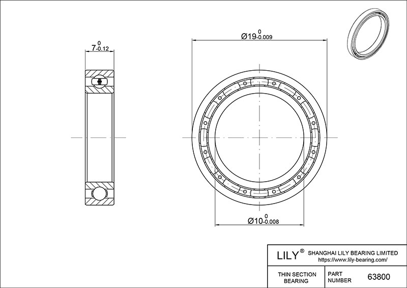 S63800 Thin Section Ball Bearings cad drawing
