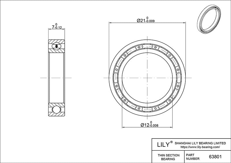 S63801 Thin Section Ball Bearings cad drawing