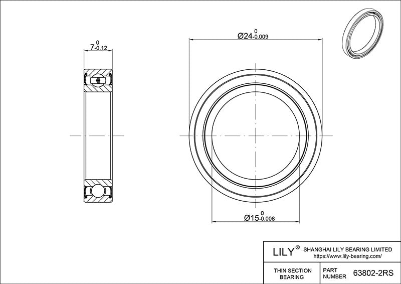 S63802 2rs Thin Section Ball Bearings cad drawing