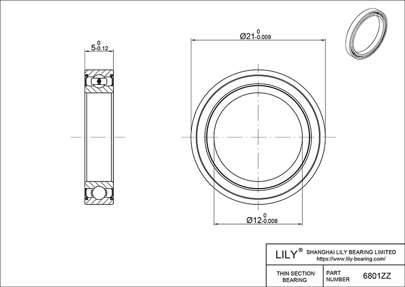 SMR6801C-ZZ #3 L55 Hybrid Ceramic Deep Groove Ball Bearings cad drawing