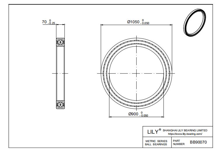 BB90070 Four Point Contact Ball Slewing Ring Bearing cad drawing