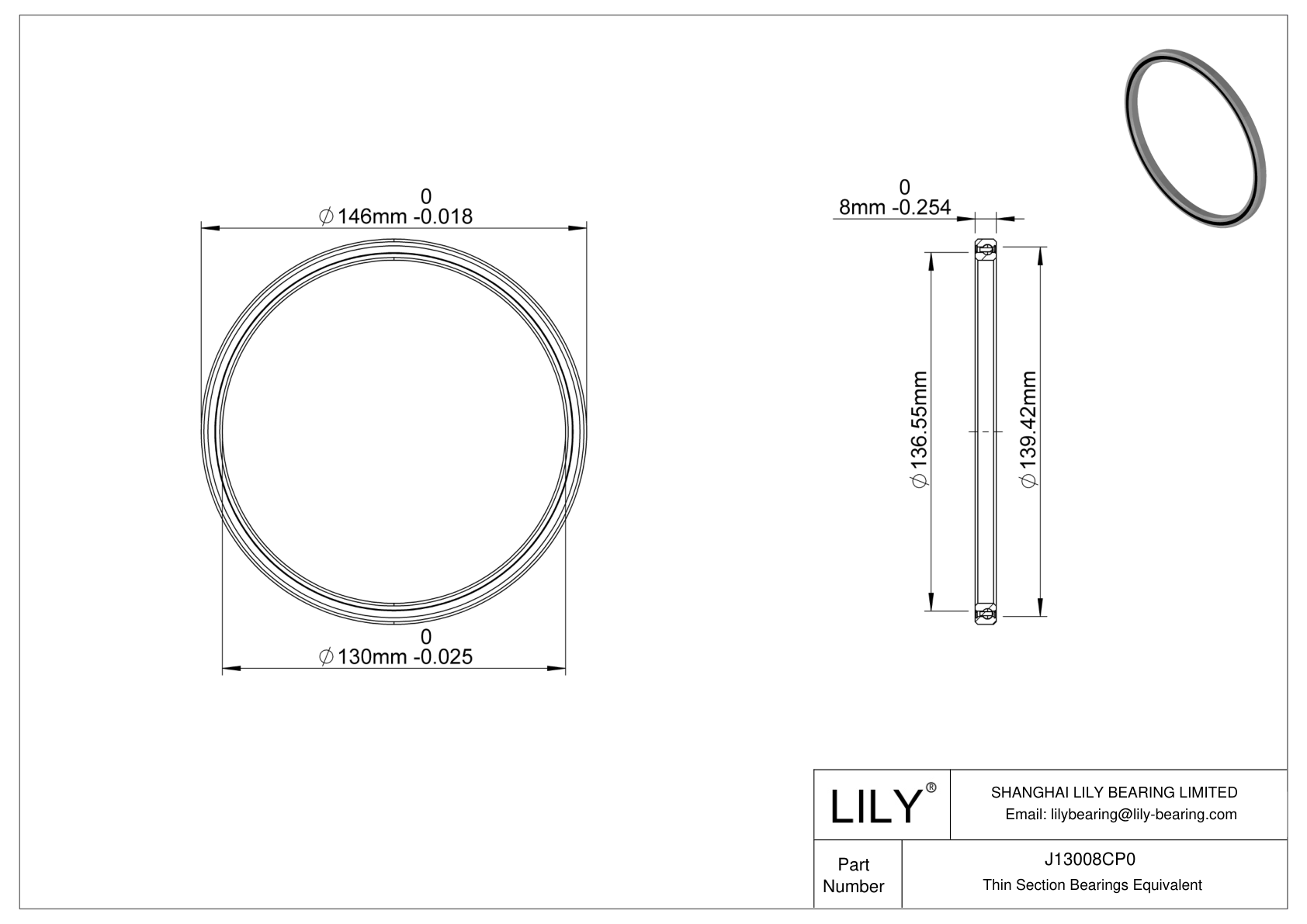 J13008CP0 Constant Section (CS) Bearings cad drawing