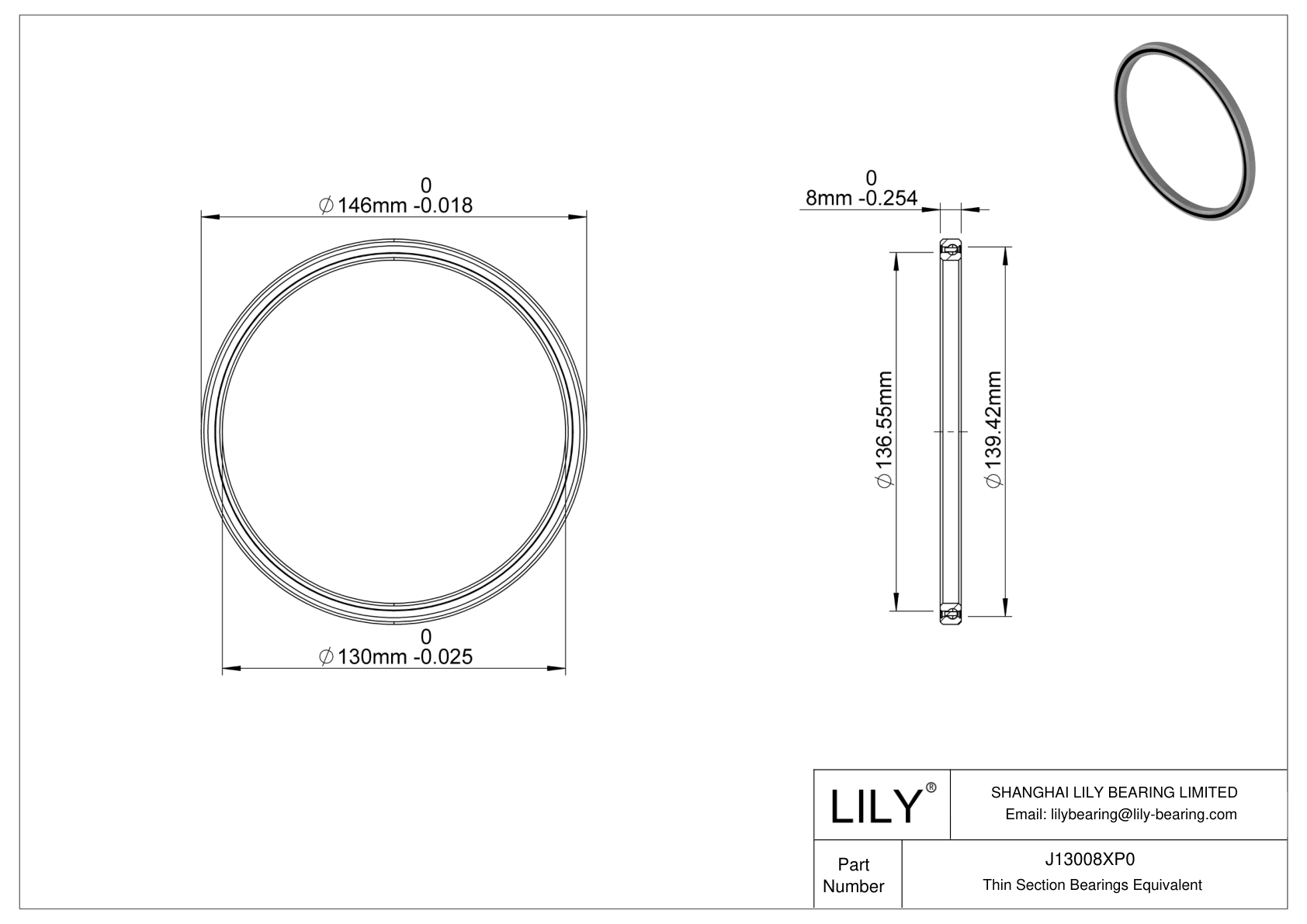 J13008XP0 Constant Section (CS) Bearings cad drawing