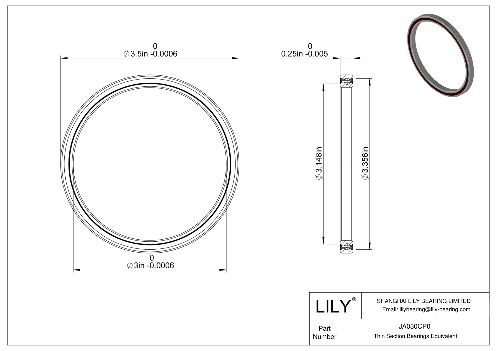 JA030CP0 Constant Section (CS) Bearings cad drawing