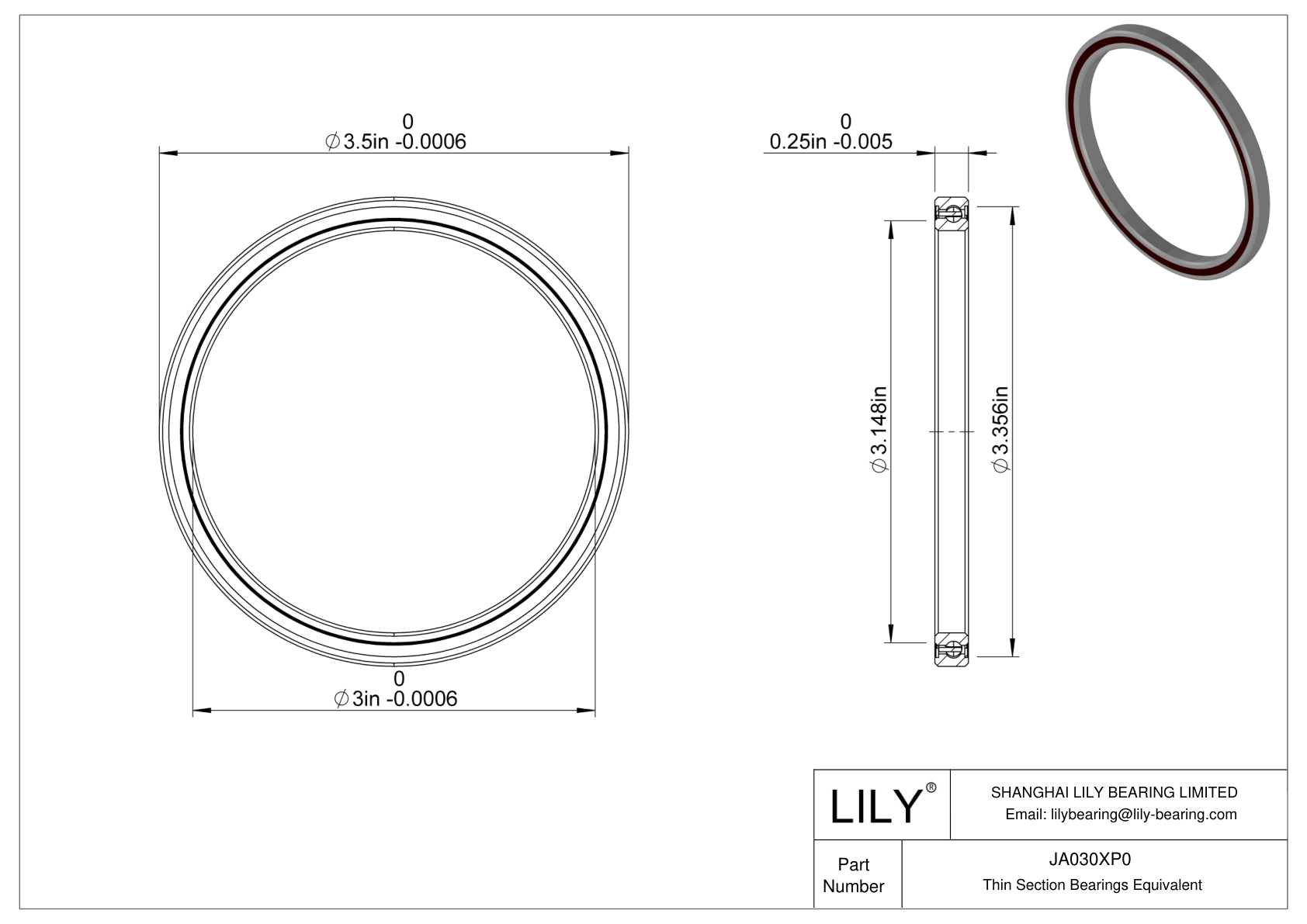 JA030XP0 Constant Section (CS) Bearings cad drawing