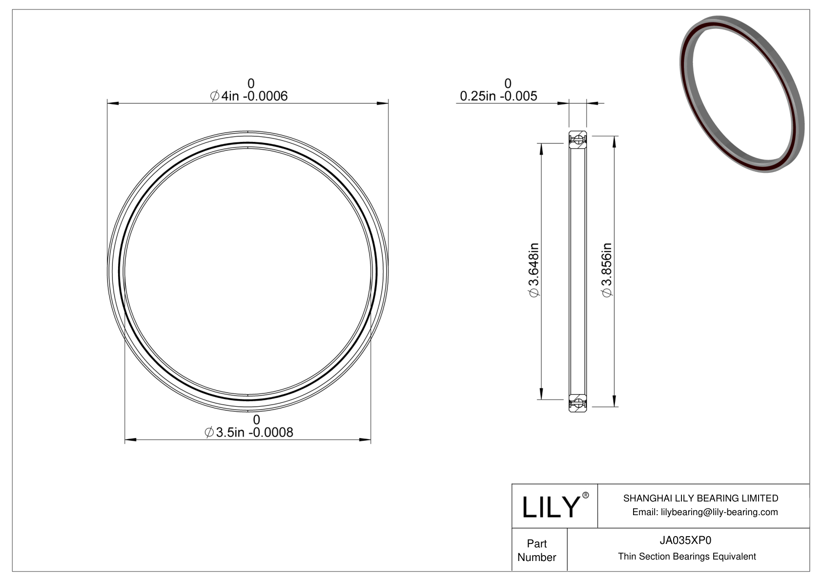 JA035XP0 Constant Section (CS) Bearings cad drawing