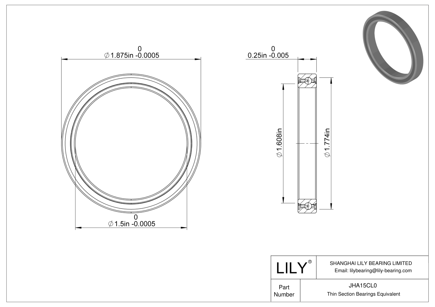 JHA15CL0 Constant Section (CS) Bearings cad drawing