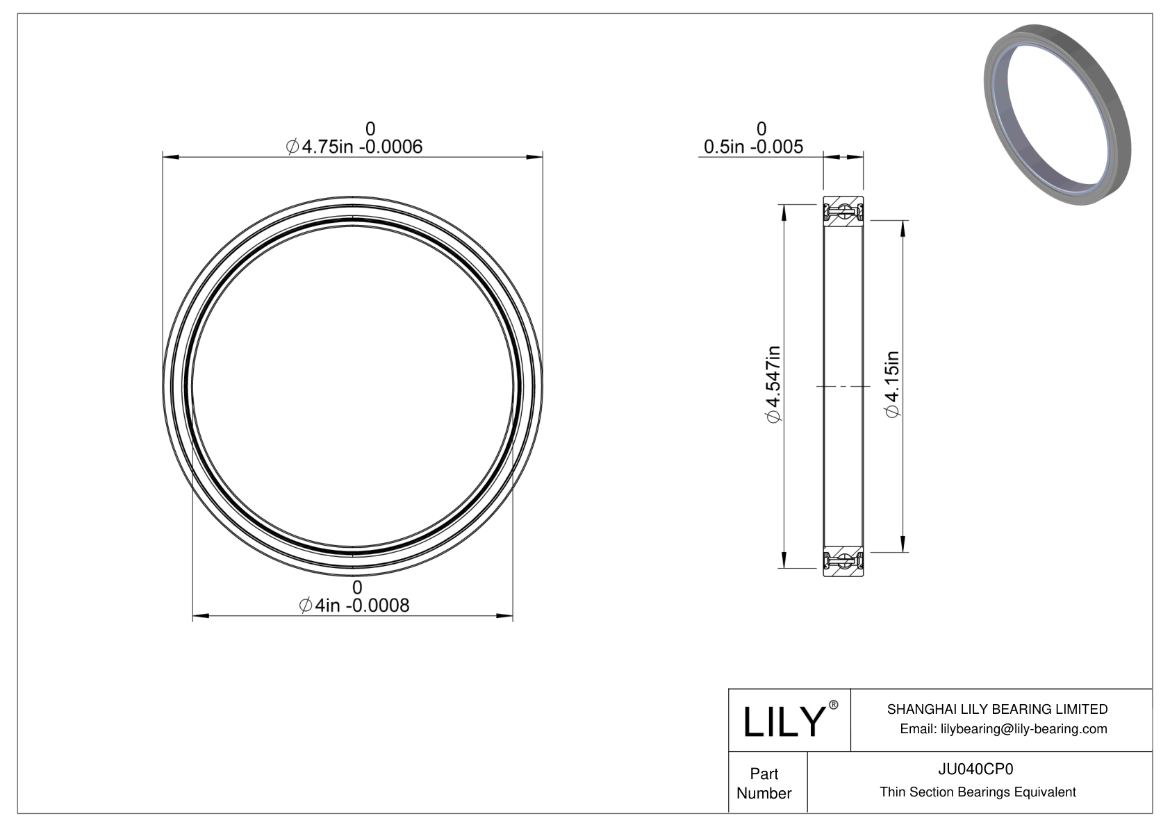 JU040CP0 Constant Section (CS) Bearings cad drawing