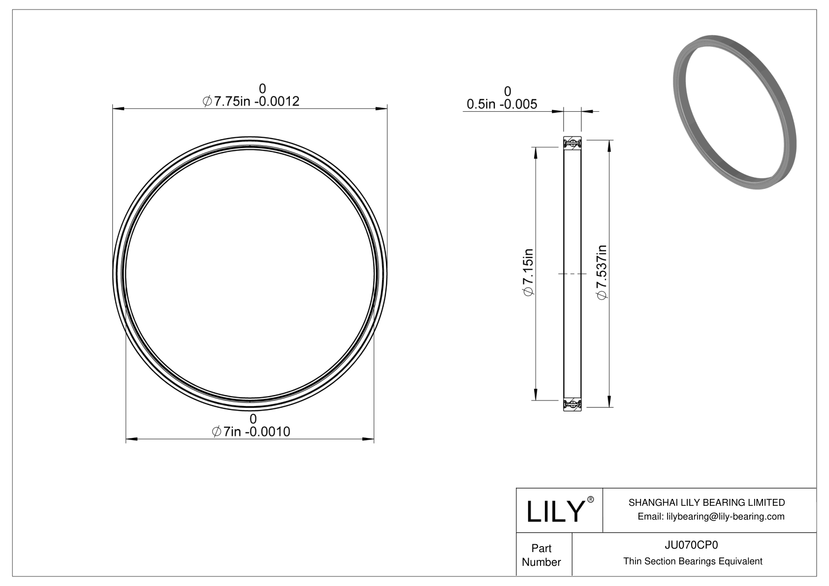 JU070CP0 Constant Section (CS) Bearings cad drawing