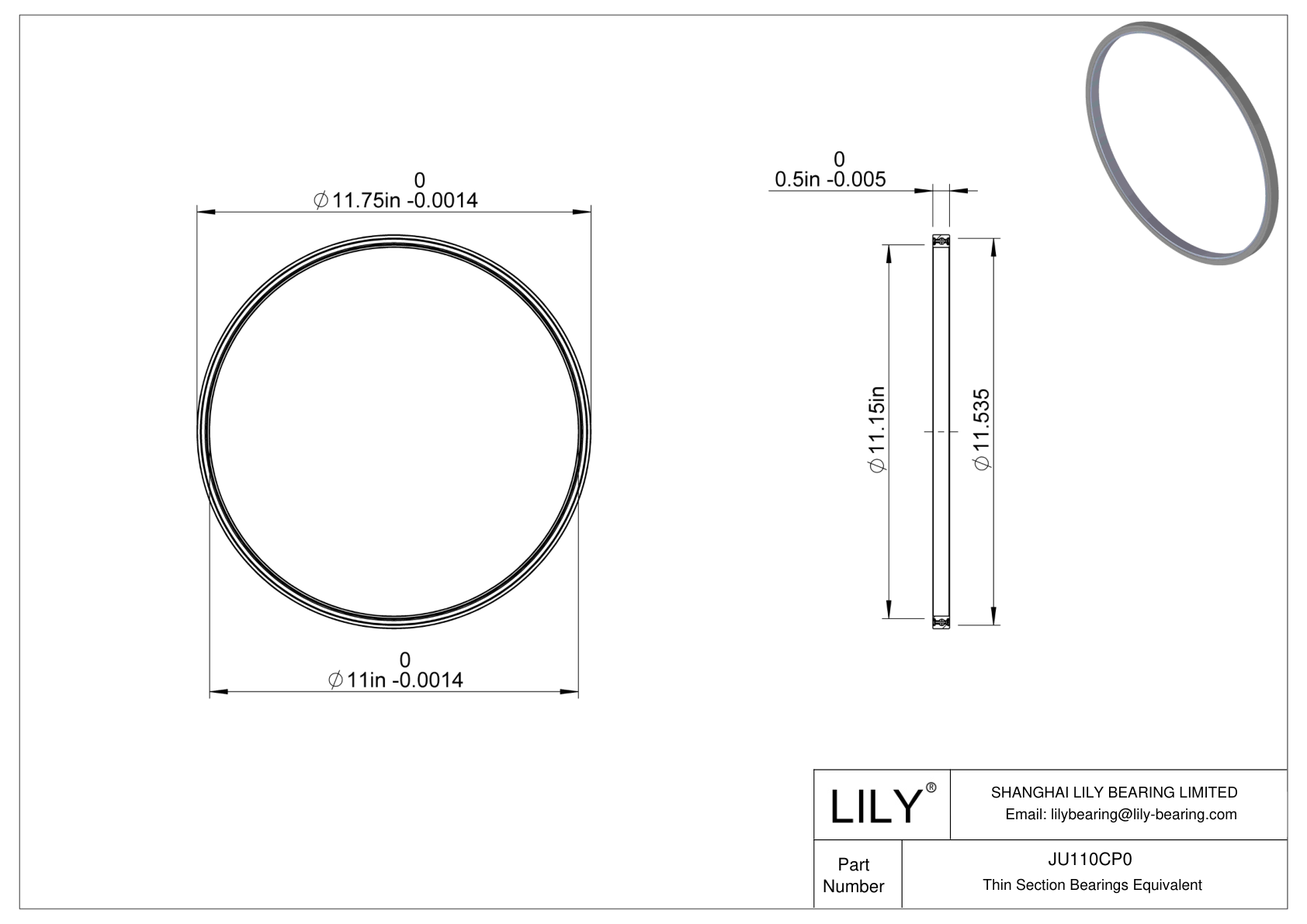 JU110CP0 Constant Section (CS) Bearings cad drawing