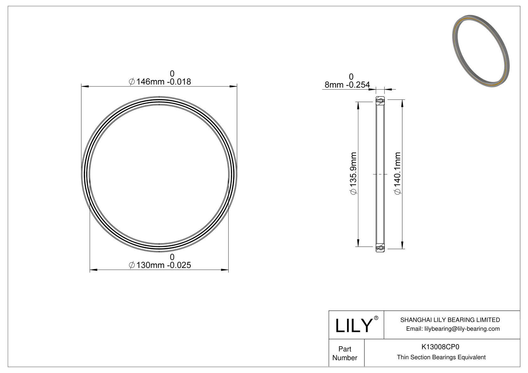 K13008CP0 Constant Section (CS) Bearings cad drawing