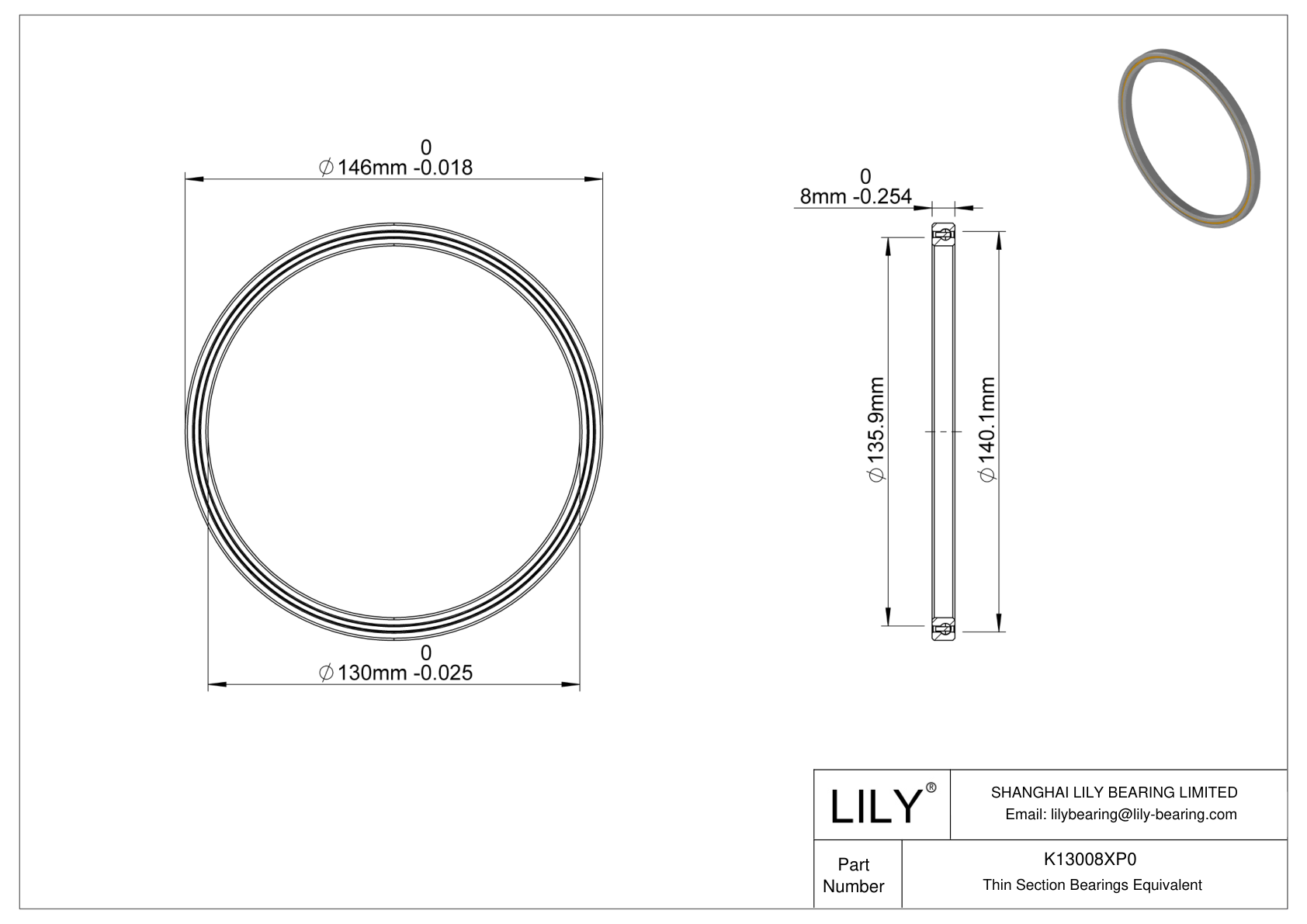 K13008XP0 Constant Section (CS) Bearings cad drawing