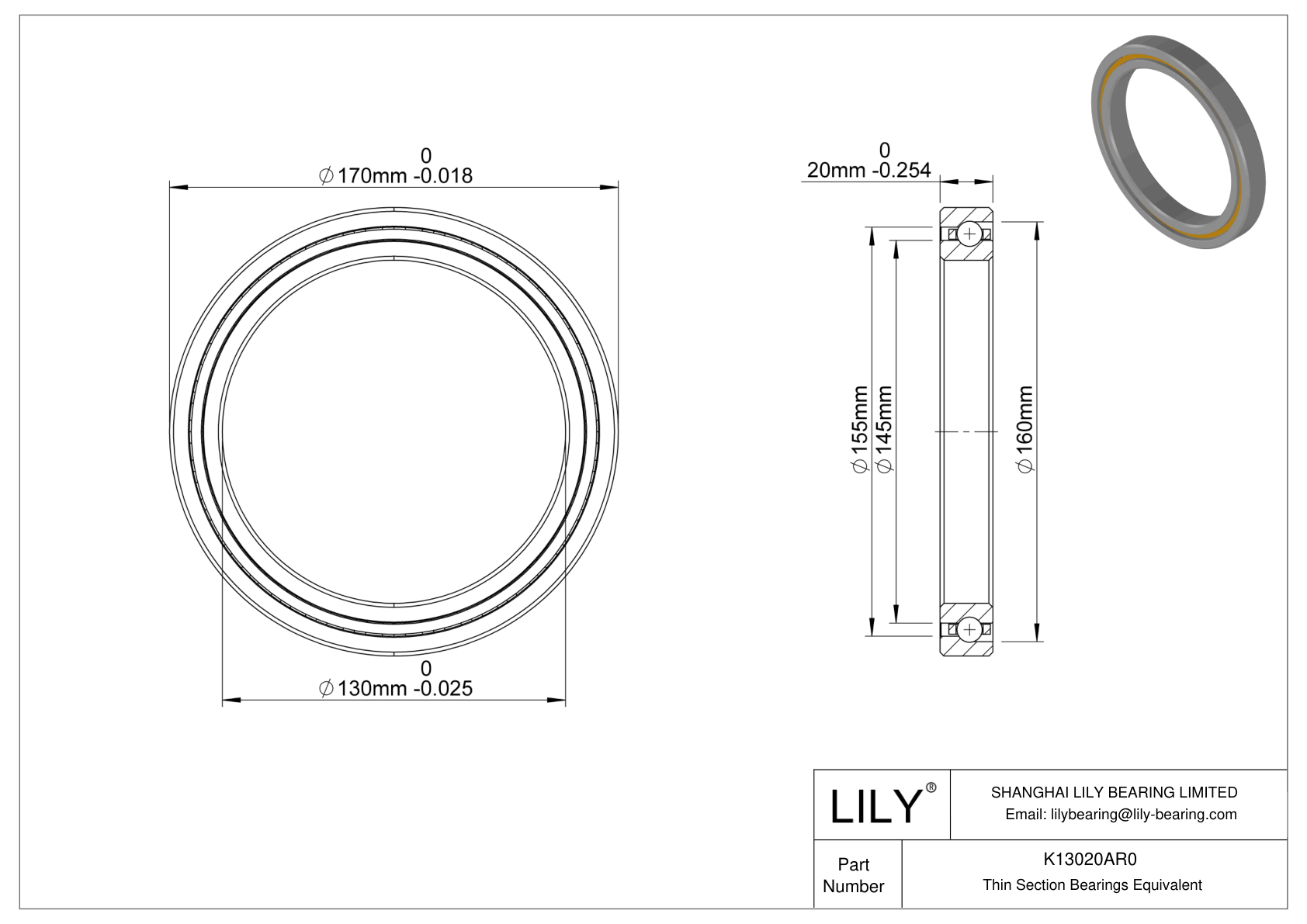 K13020AR0 Constant Section (CS) Bearings cad drawing