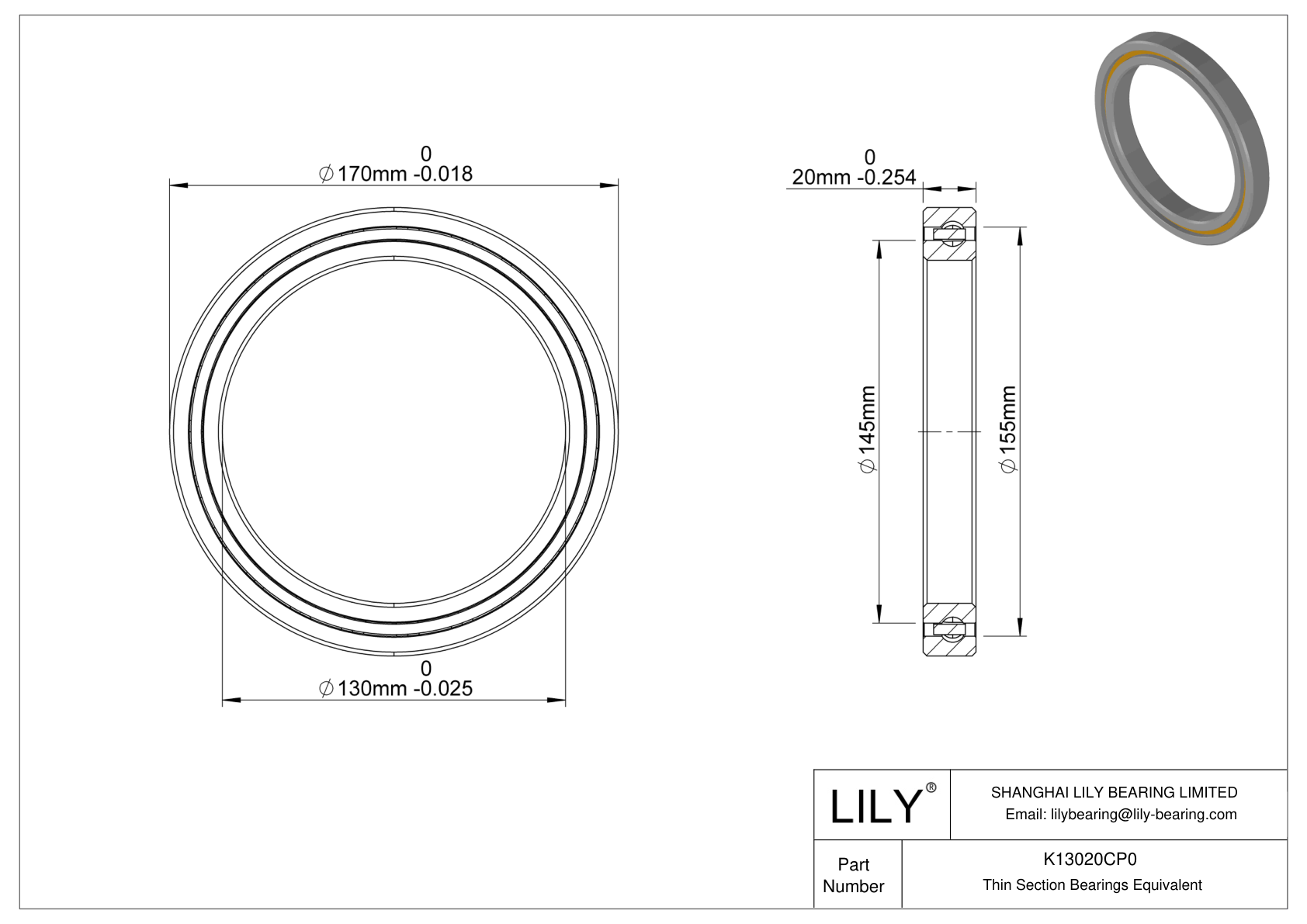 K13020CP0 Constant Section (CS) Bearings cad drawing