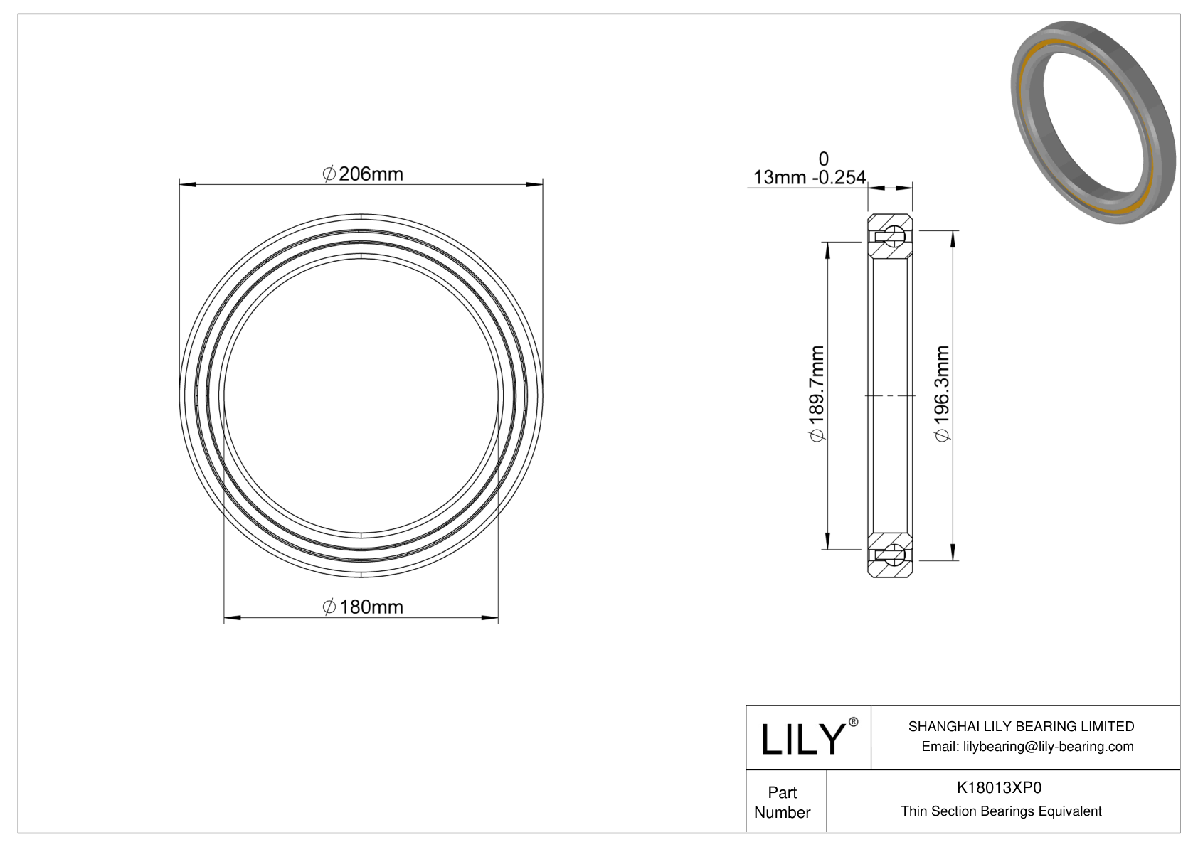 K18013XP0 等截面薄壁 (CS) 轴承 cad drawing