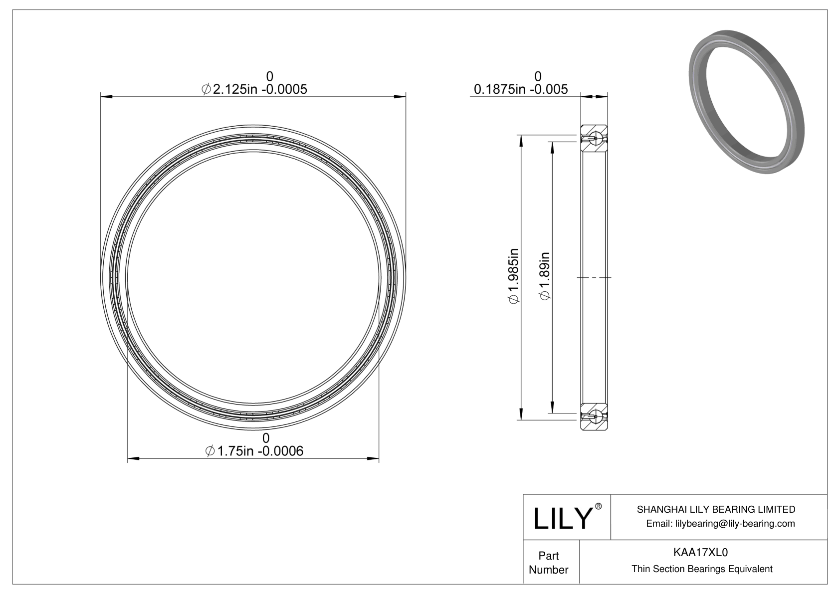 KAA17XL0 Constant Section (CS) Bearings cad drawing