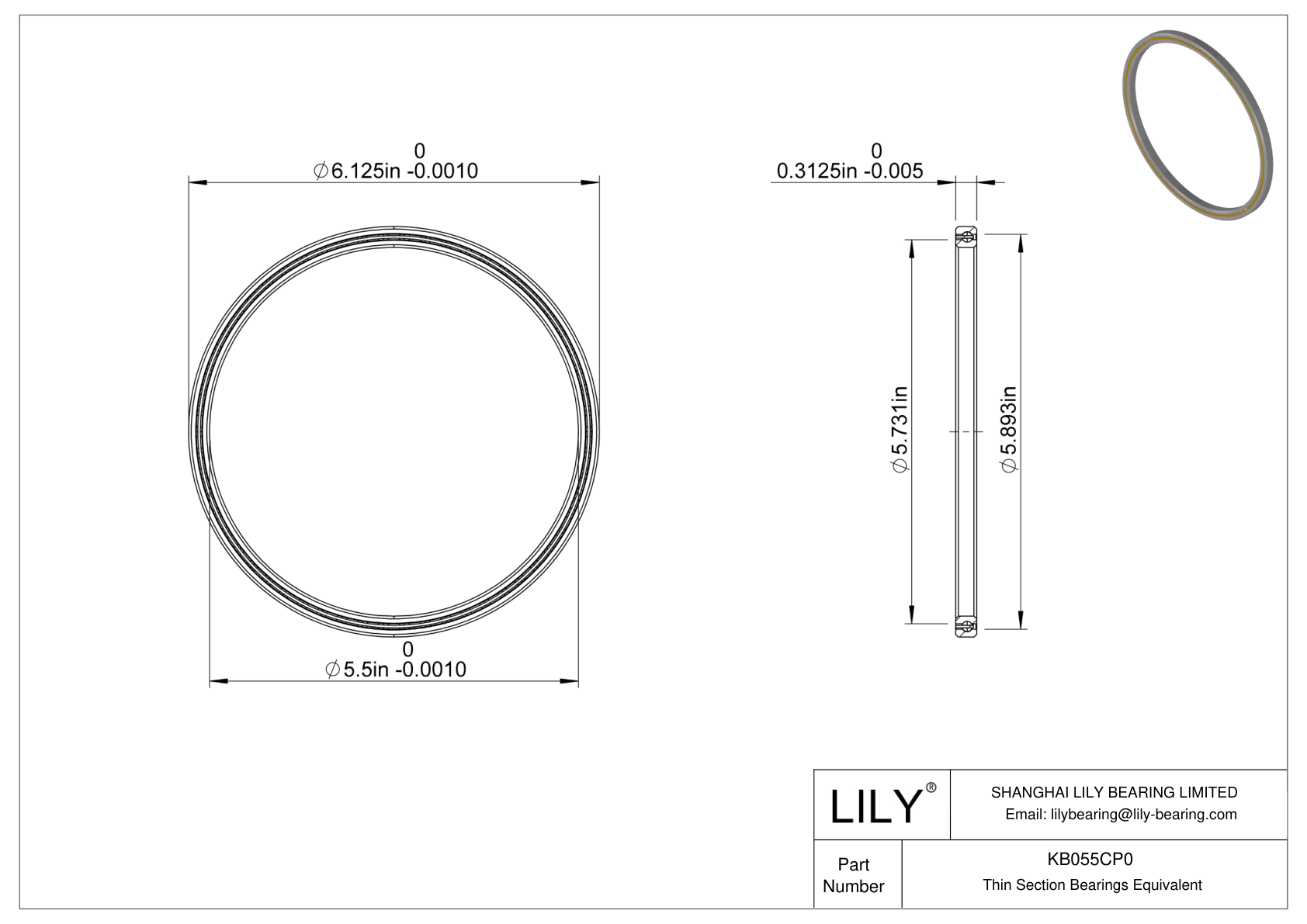 KB055CP0 Constant Section (CS) Bearings cad drawing