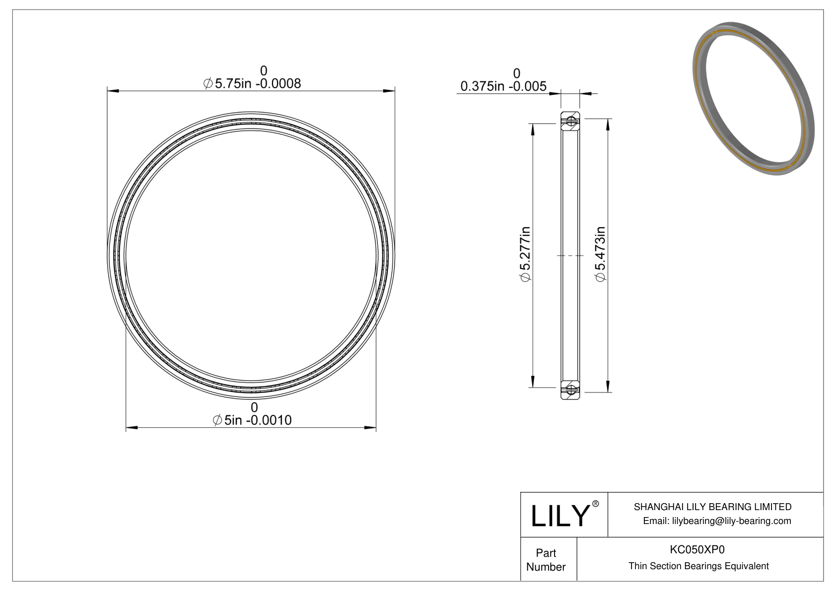 KC050XP4K Constant Section (CS) Bearings cad drawing