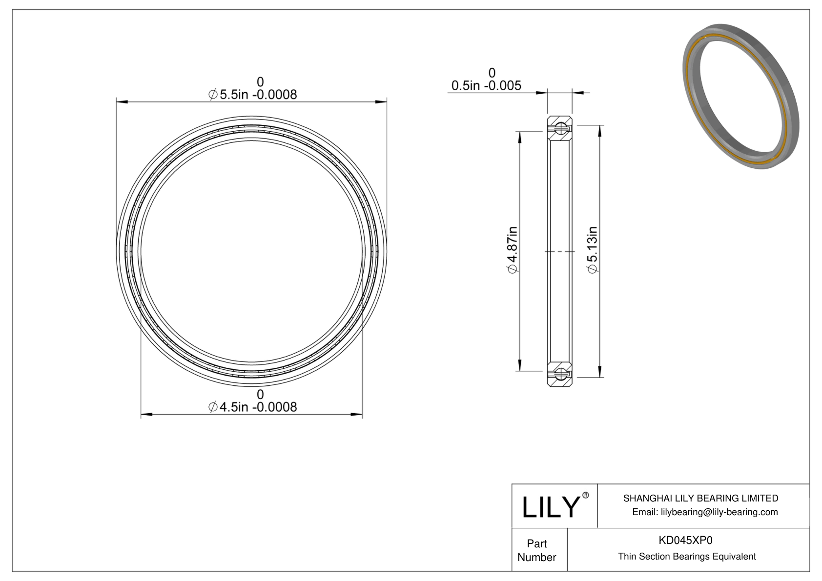 KD045XP0 Constant Section (CS) Bearings cad drawing