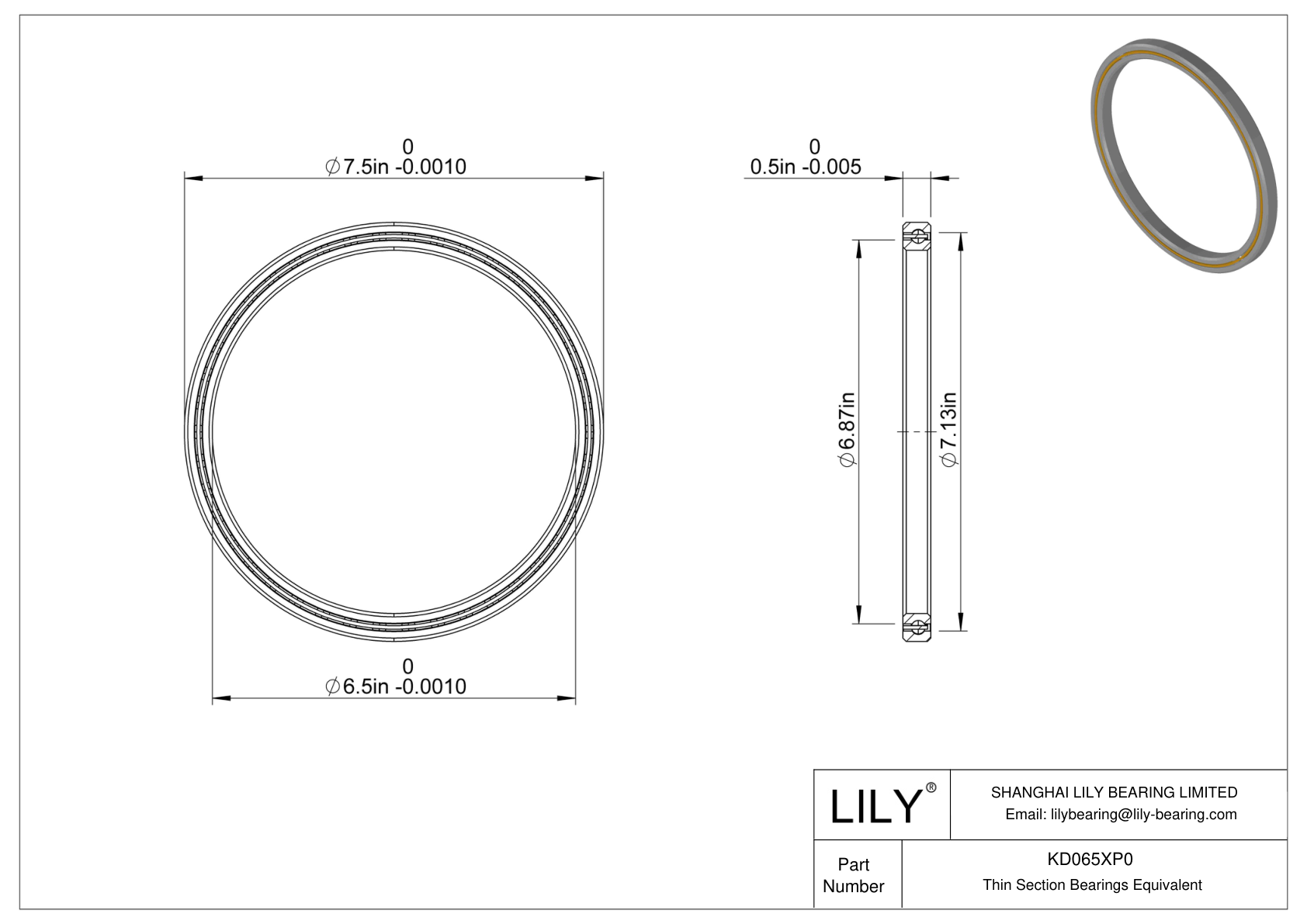 KD065XP0 Constant Section (CS) Bearings cad drawing