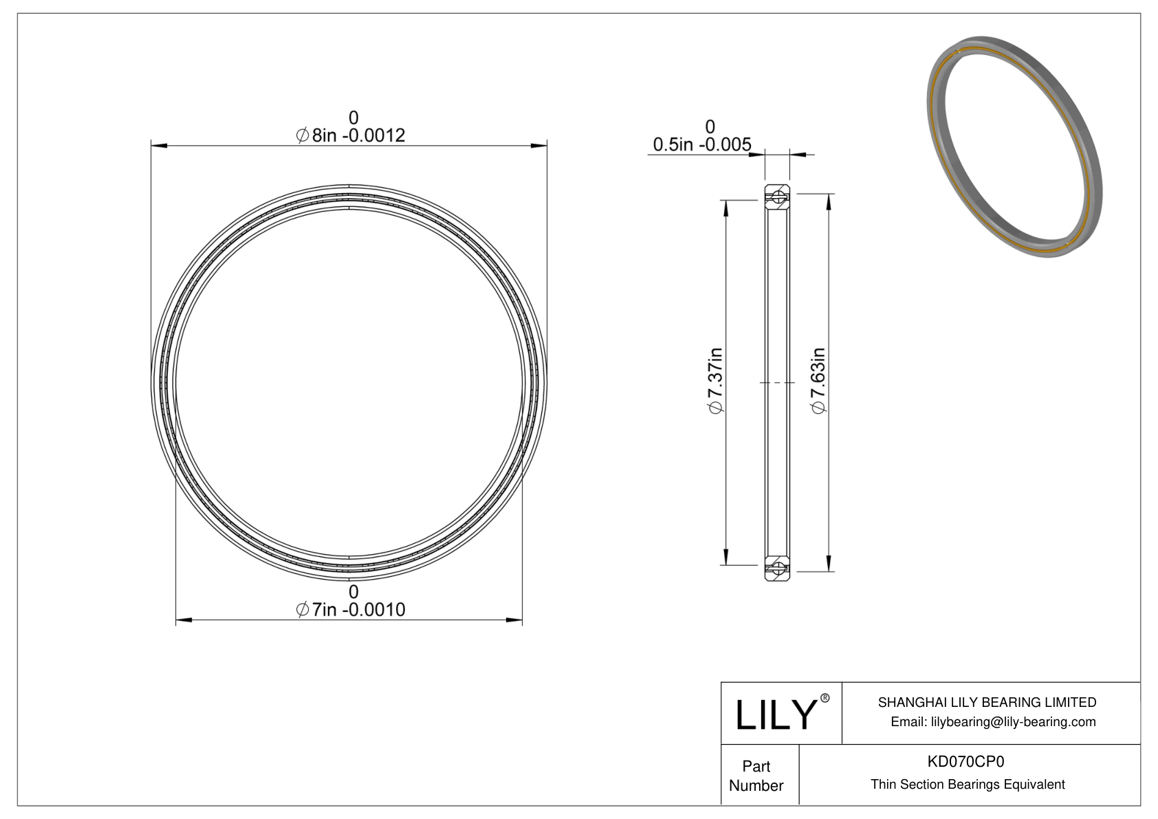 KD070CP0 Constant Section (CS) Bearings cad drawing