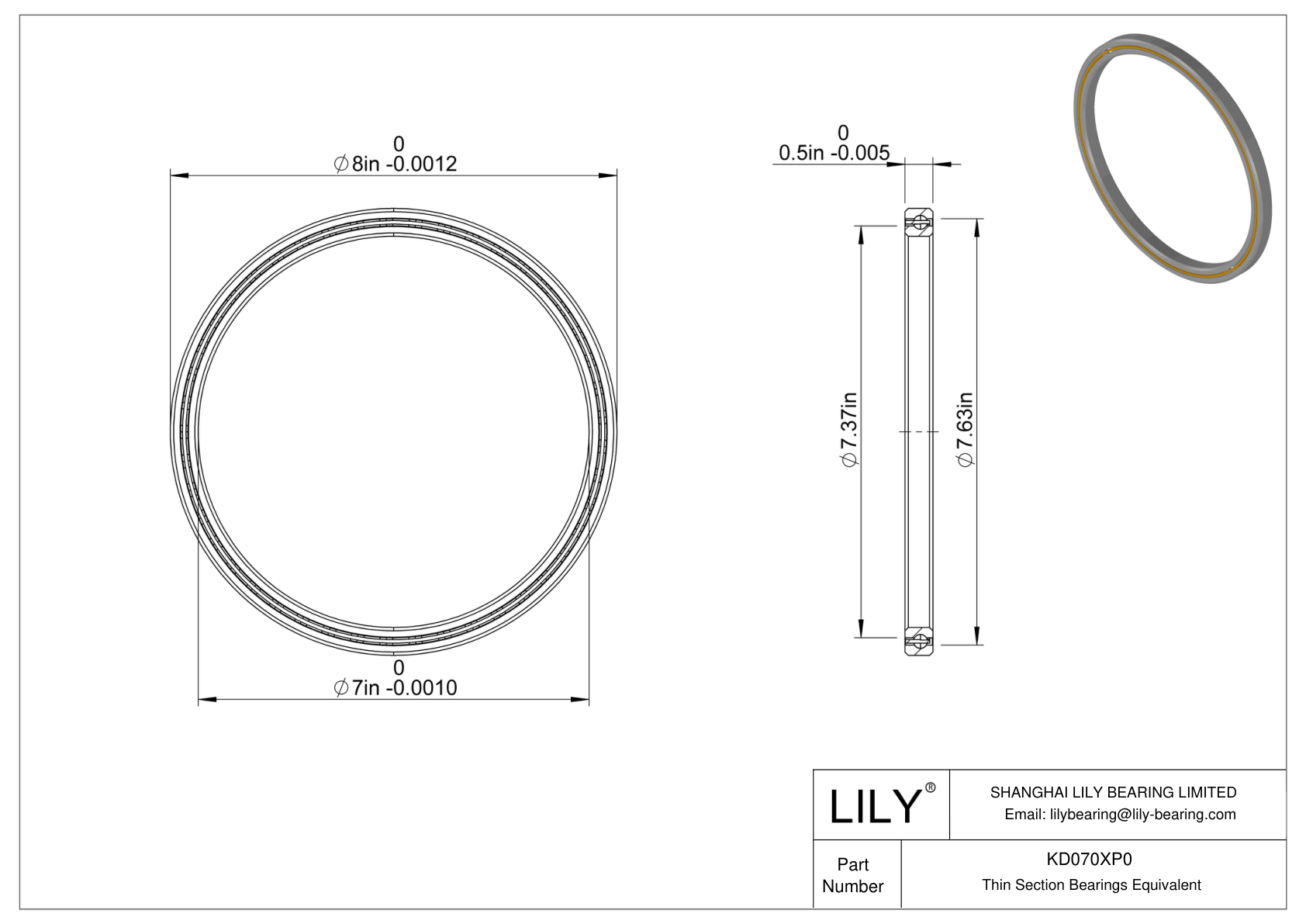 KD070XP0 Constant Section (CS) Bearings cad drawing