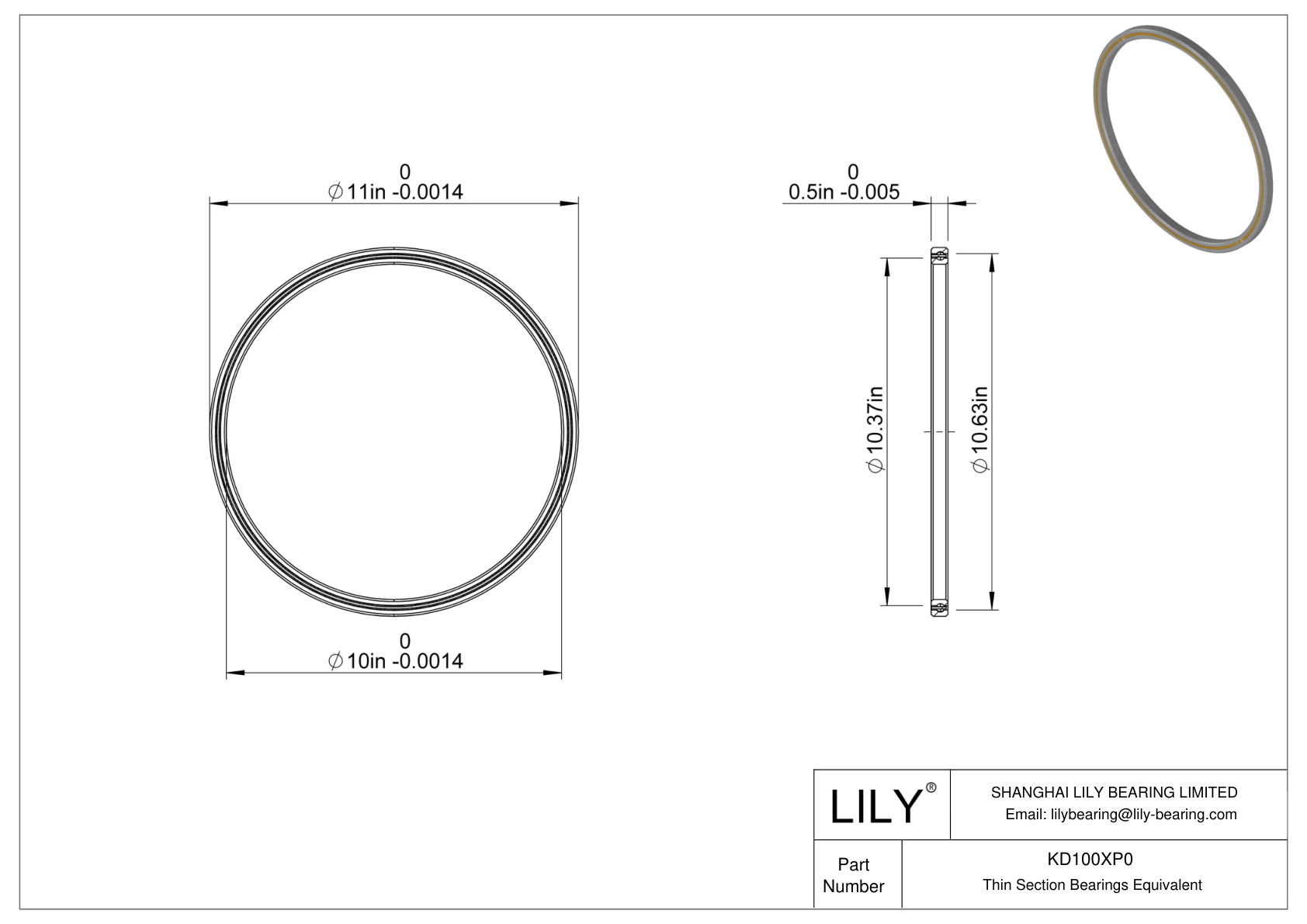 KD100XP0 Constant Section (CS) Bearings cad drawing