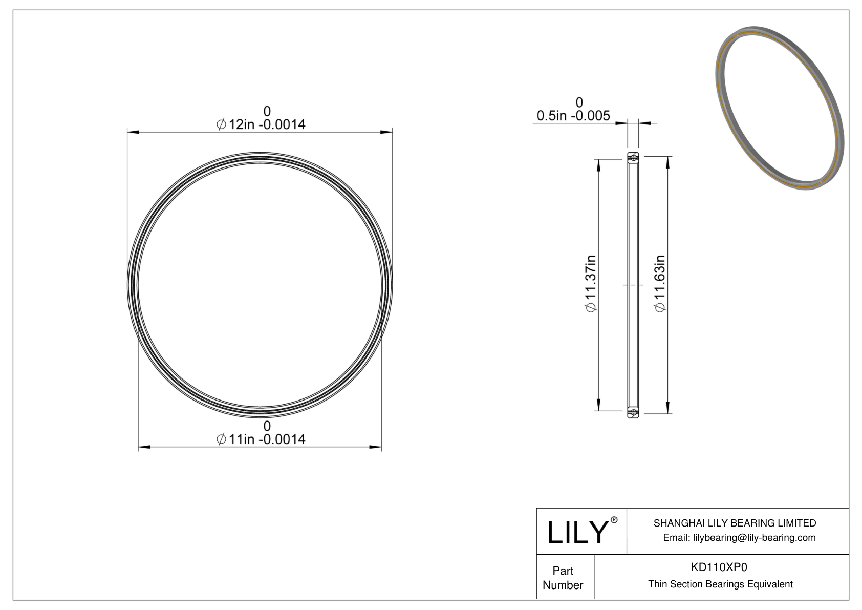 KD110XP0 Constant Section (CS) Bearings cad drawing