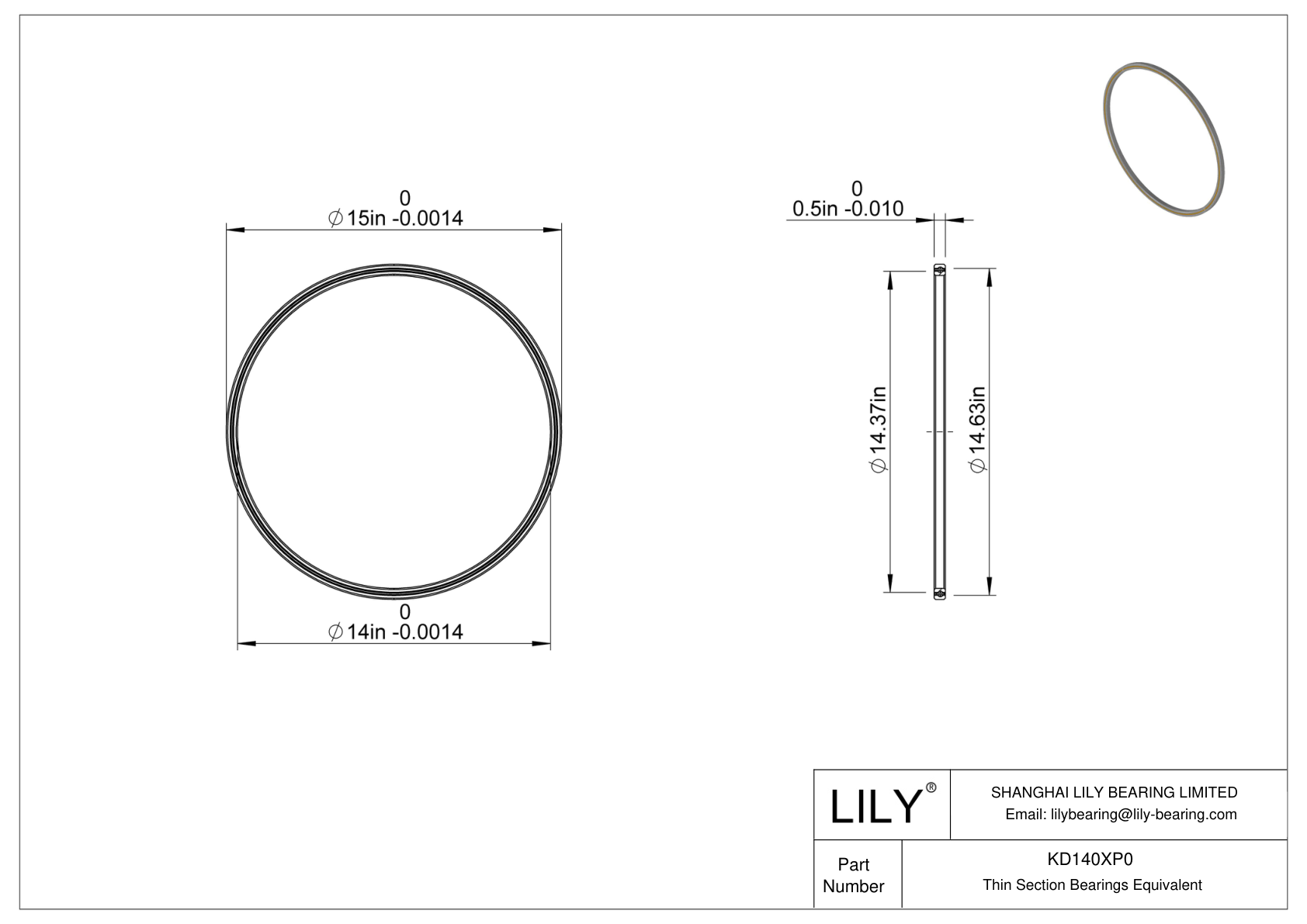 KD140XP0 Constant Section (CS) Bearings cad drawing