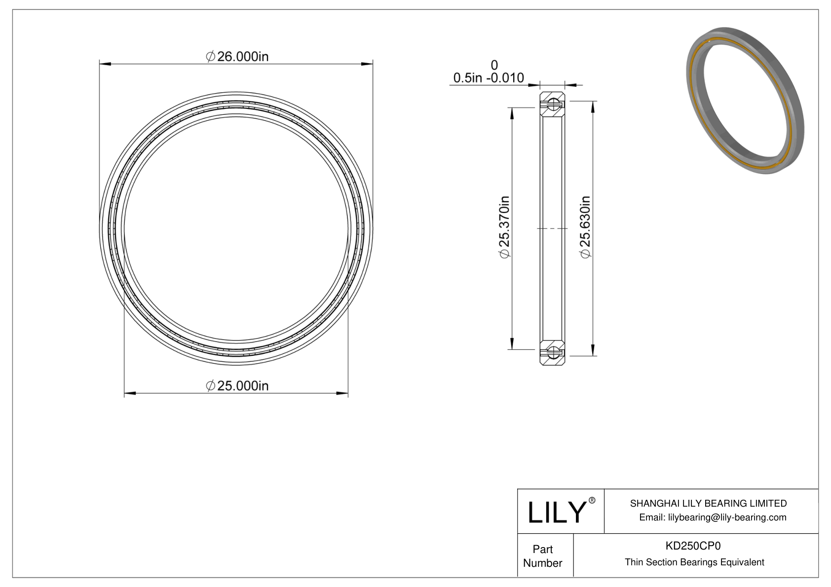 KD250CP0 Constant Section (CS) Bearings cad drawing