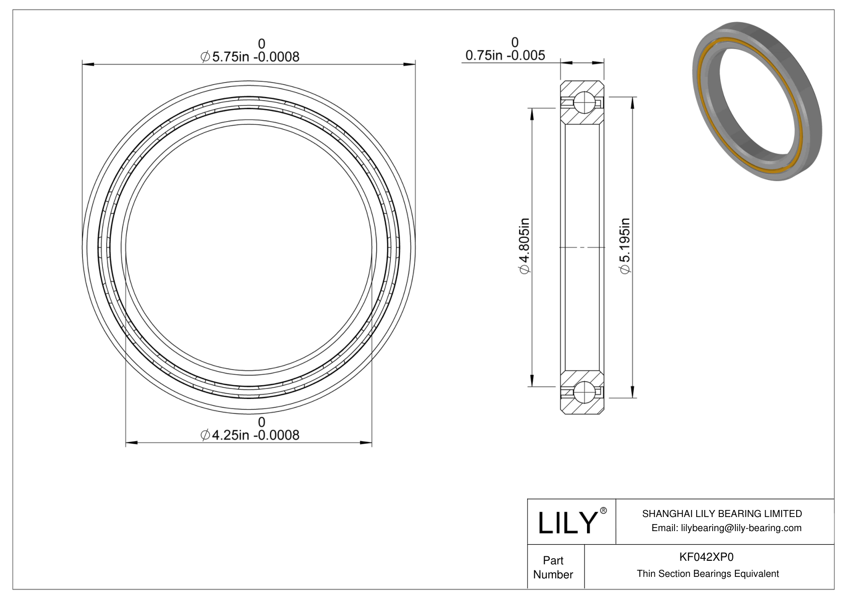 KF042XP0 Constant Section (CS) Bearings cad drawing
