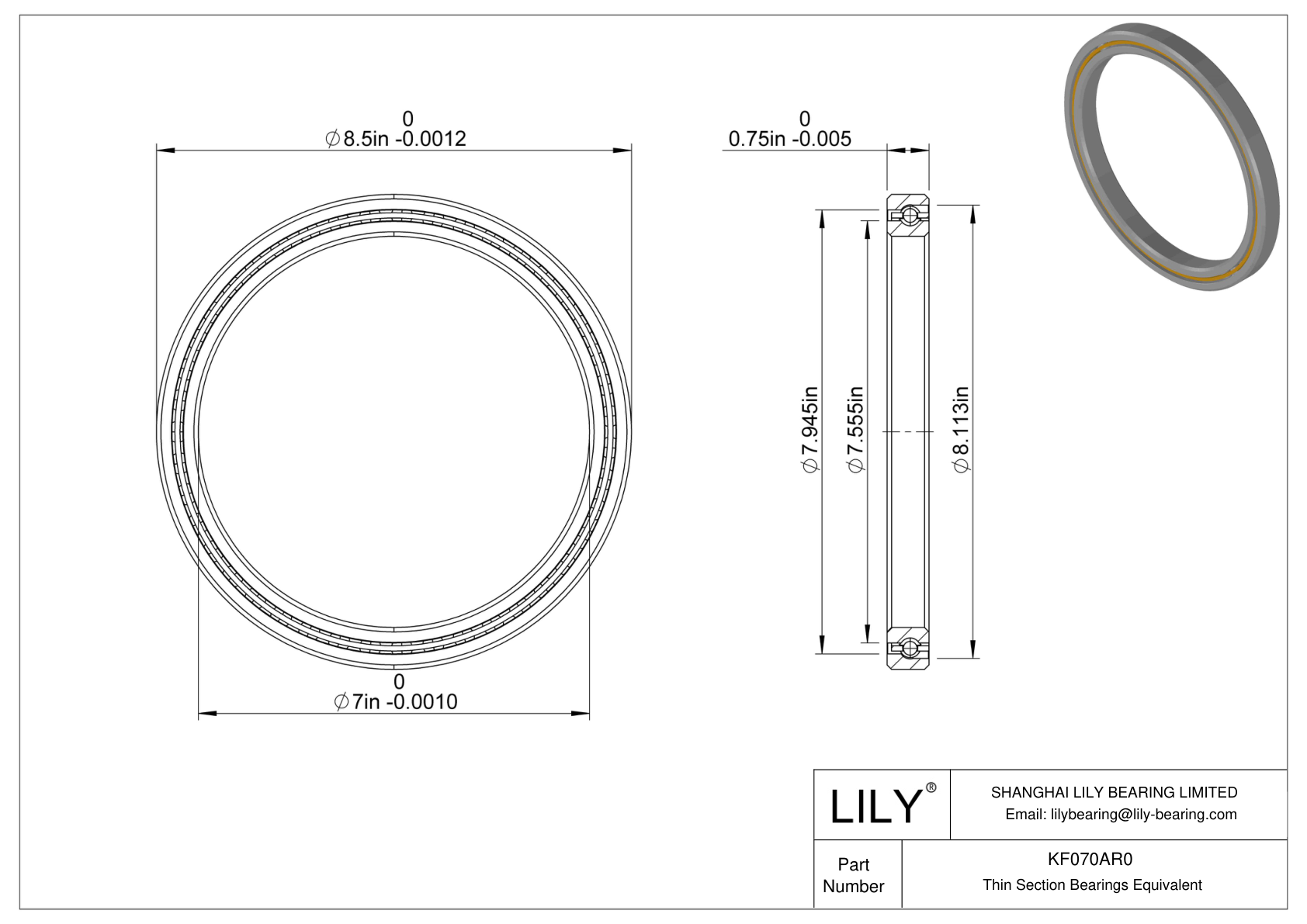KF070AR0 Constant Section (CS) Bearings cad drawing