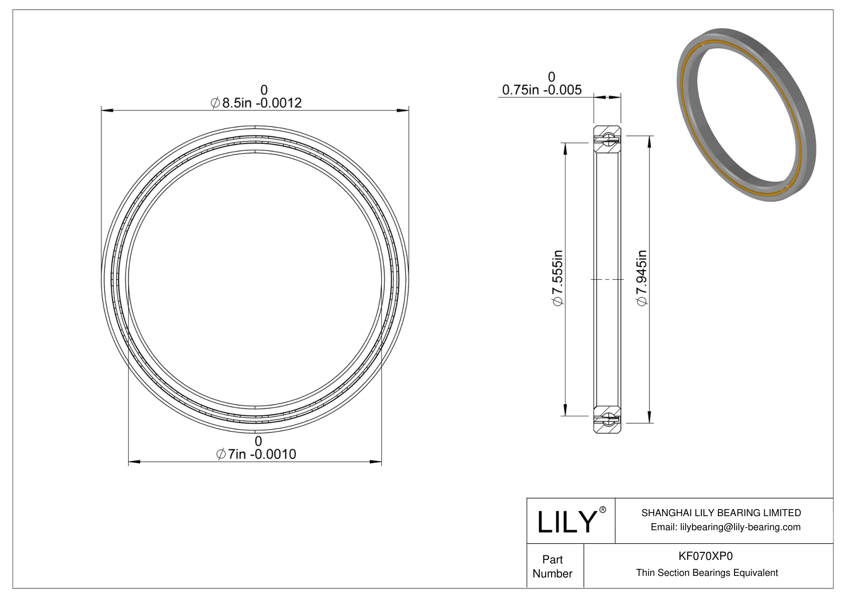 KF070XP0 Constant Section (CS) Bearings cad drawing