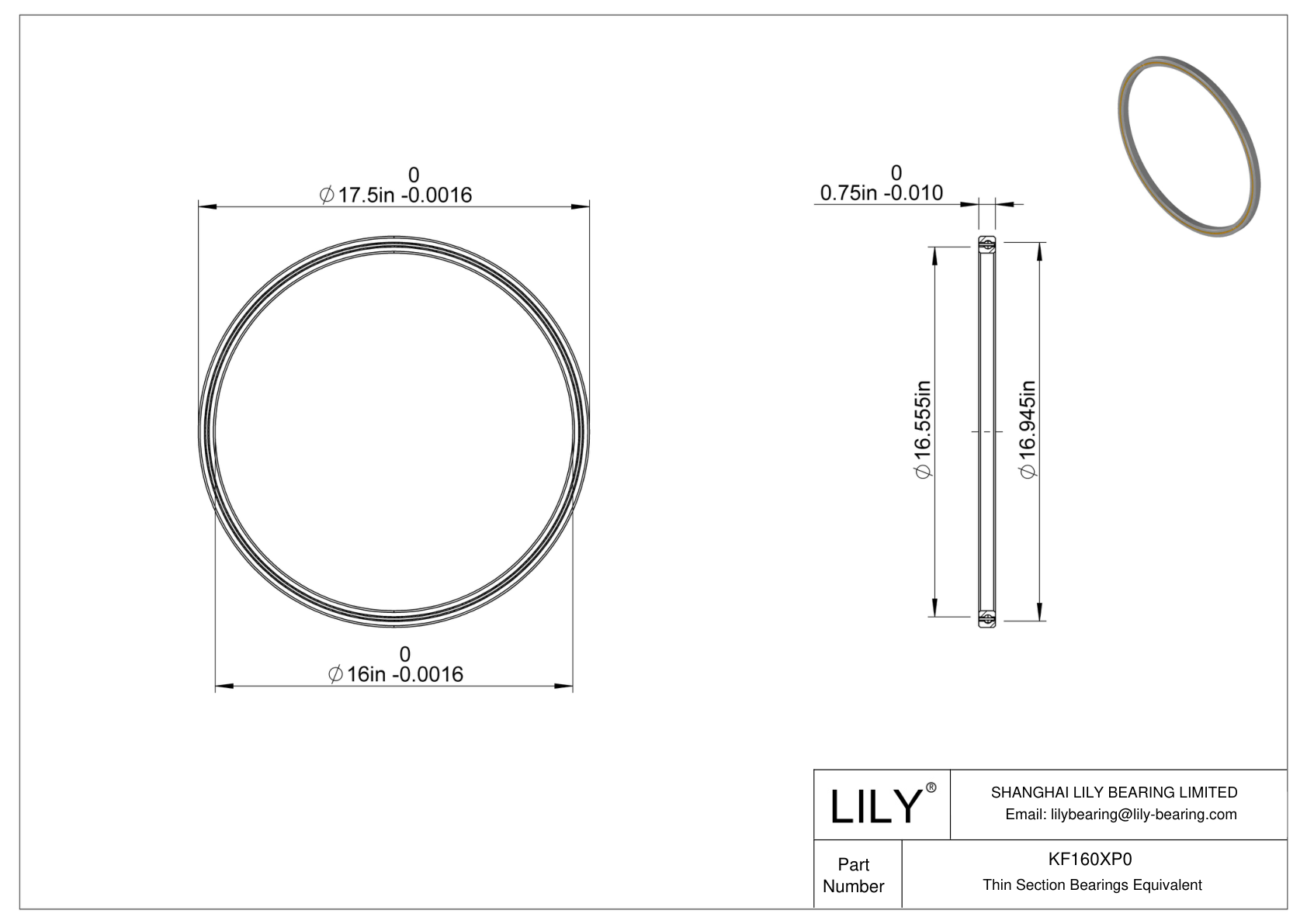 KF160XP0 Constant Section (CS) Bearings cad drawing