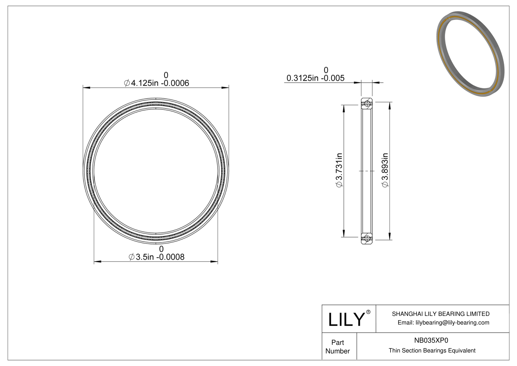 NB035XP0 Constant Section (CS) Bearings cad drawing