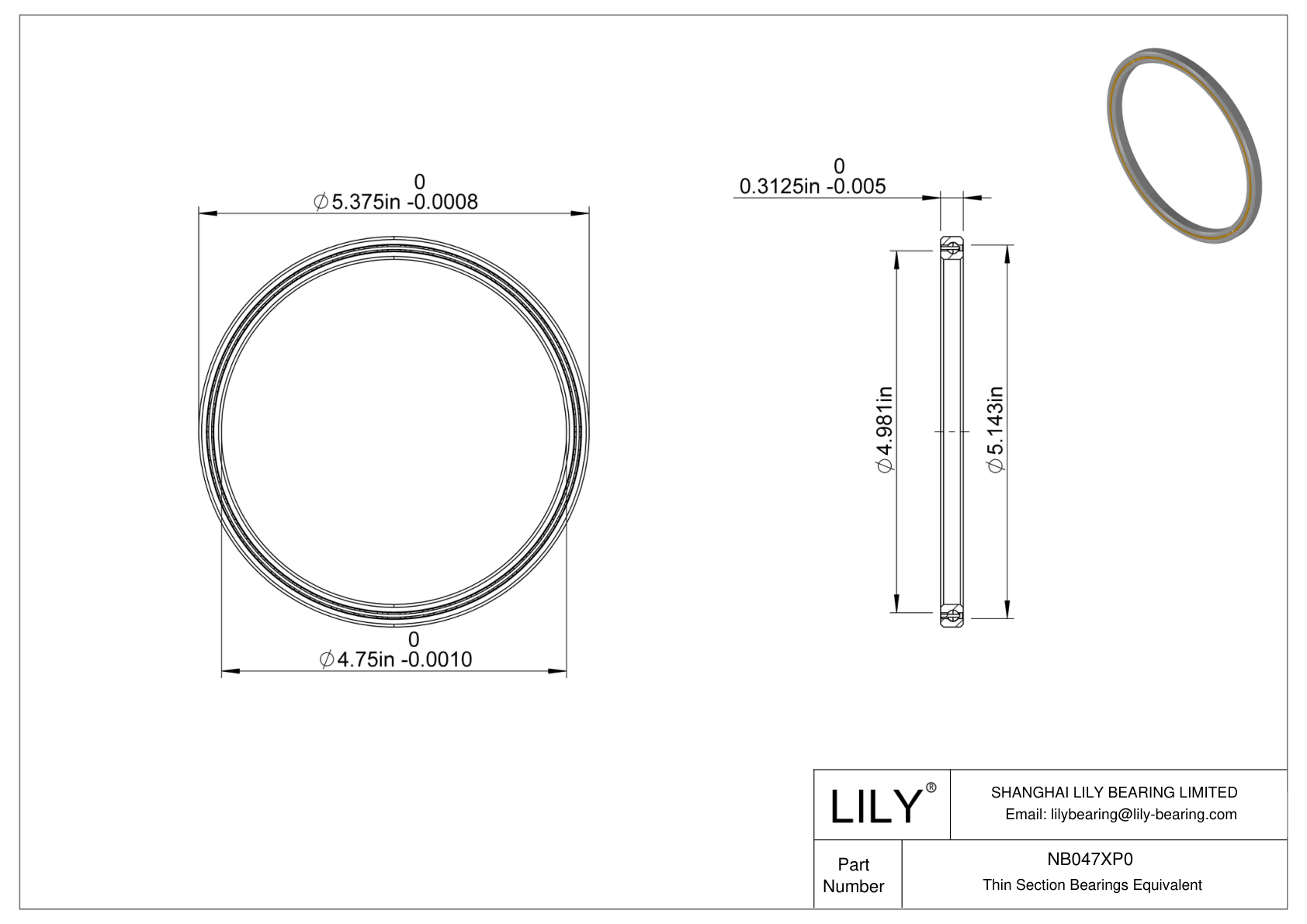 NB047XP0 Constant Section (CS) Bearings cad drawing