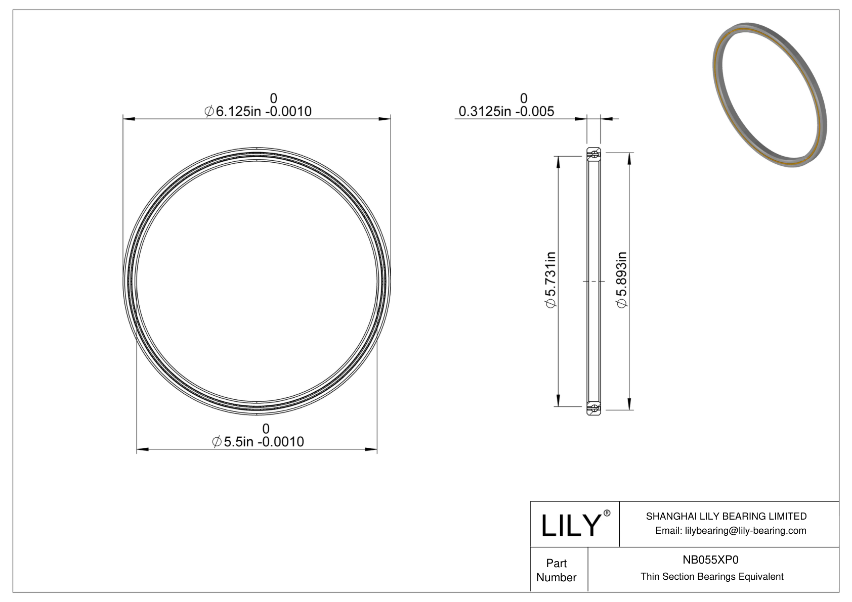 NB055XP0 Constant Section (CS) Bearings cad drawing