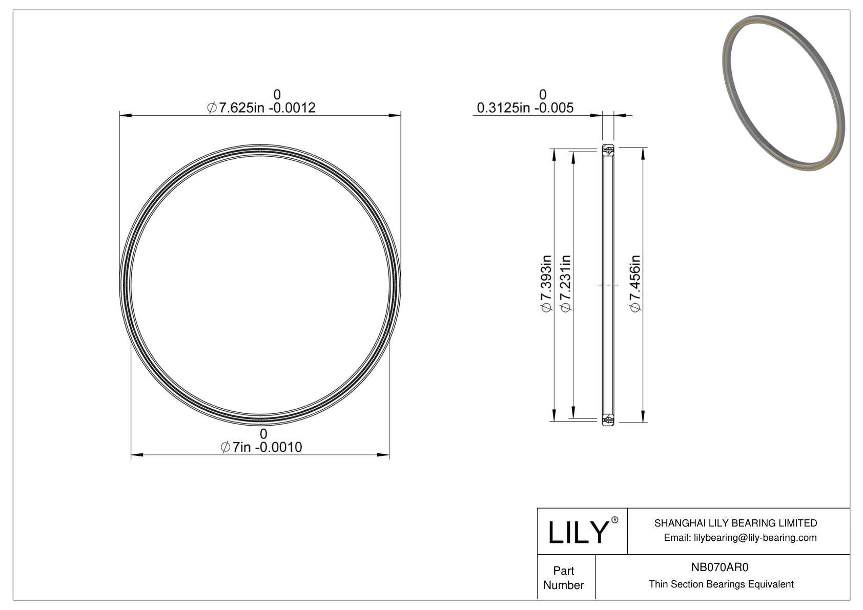 NB070AR0 Constant Section (CS) Bearings cad drawing