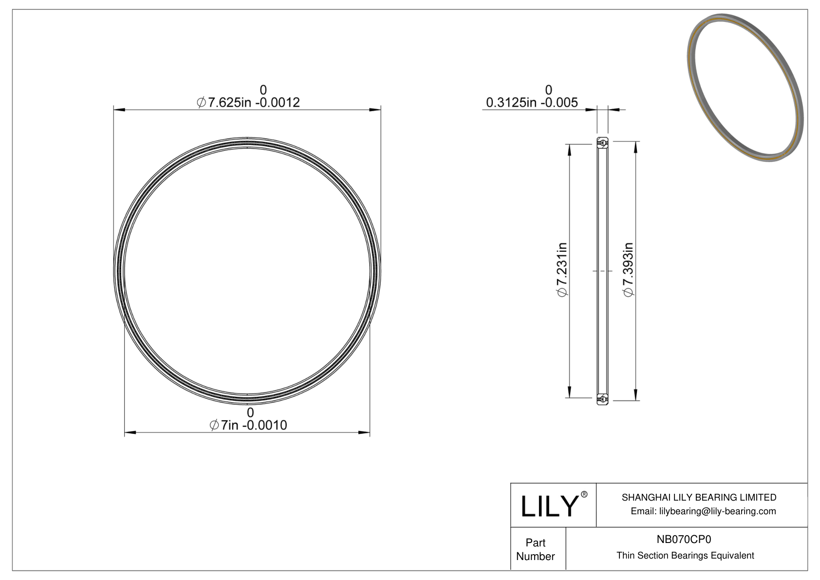 NB070CP0 Constant Section (CS) Bearings cad drawing