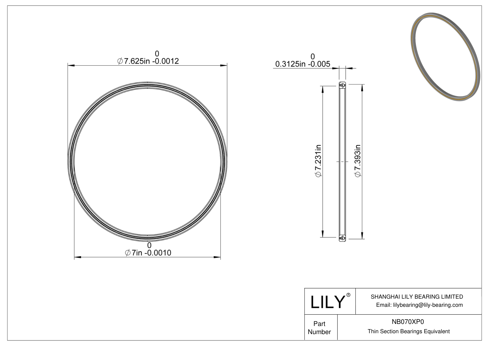 NB070XP0 Constant Section (CS) Bearings cad drawing
