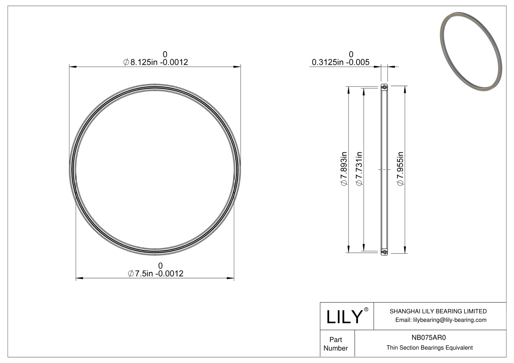 NB075AR0 Constant Section (CS) Bearings cad drawing